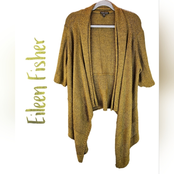 Eileen Fisher Womens Short Sleeve Open Front Cardigan Lagen Waterfall Look Sz XL - Picture 1 of 14